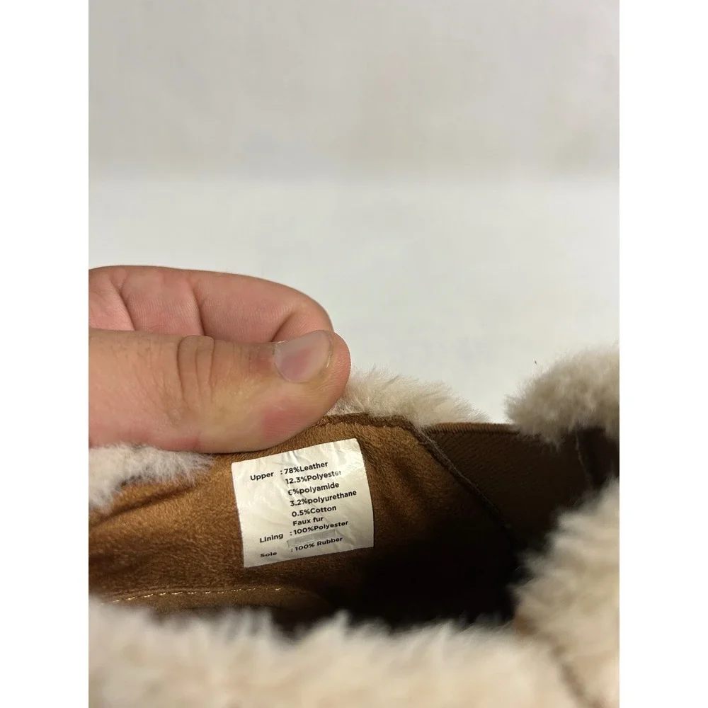 Cozy Winter Gorpcore TOMS Womens 8 Brown Faux Fur Leather Slip On Bootie Sneaker